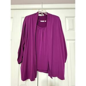 Susan Graver Liquid Knit Violet Cardigan and Tank Set, 3X